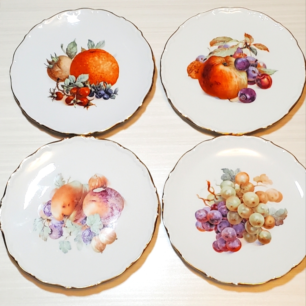 Set Of 4 Vintage German Bavarian Schumann Arzberg Fruit Plates Dinnerware